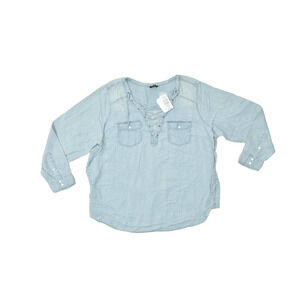 NEW Torrid Plus Size 2 Chambray Tencel Lace-Up Peasant Top Women's Blouse